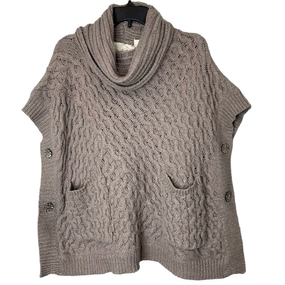 Angel Of The North Poncho Womens XS/S Tan Wool Blend Cowl Neck Sweater Knit